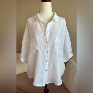 Inizio 100% Linen Button Up SS Shirt Made In Italy Crisp White Women’s S Coastal